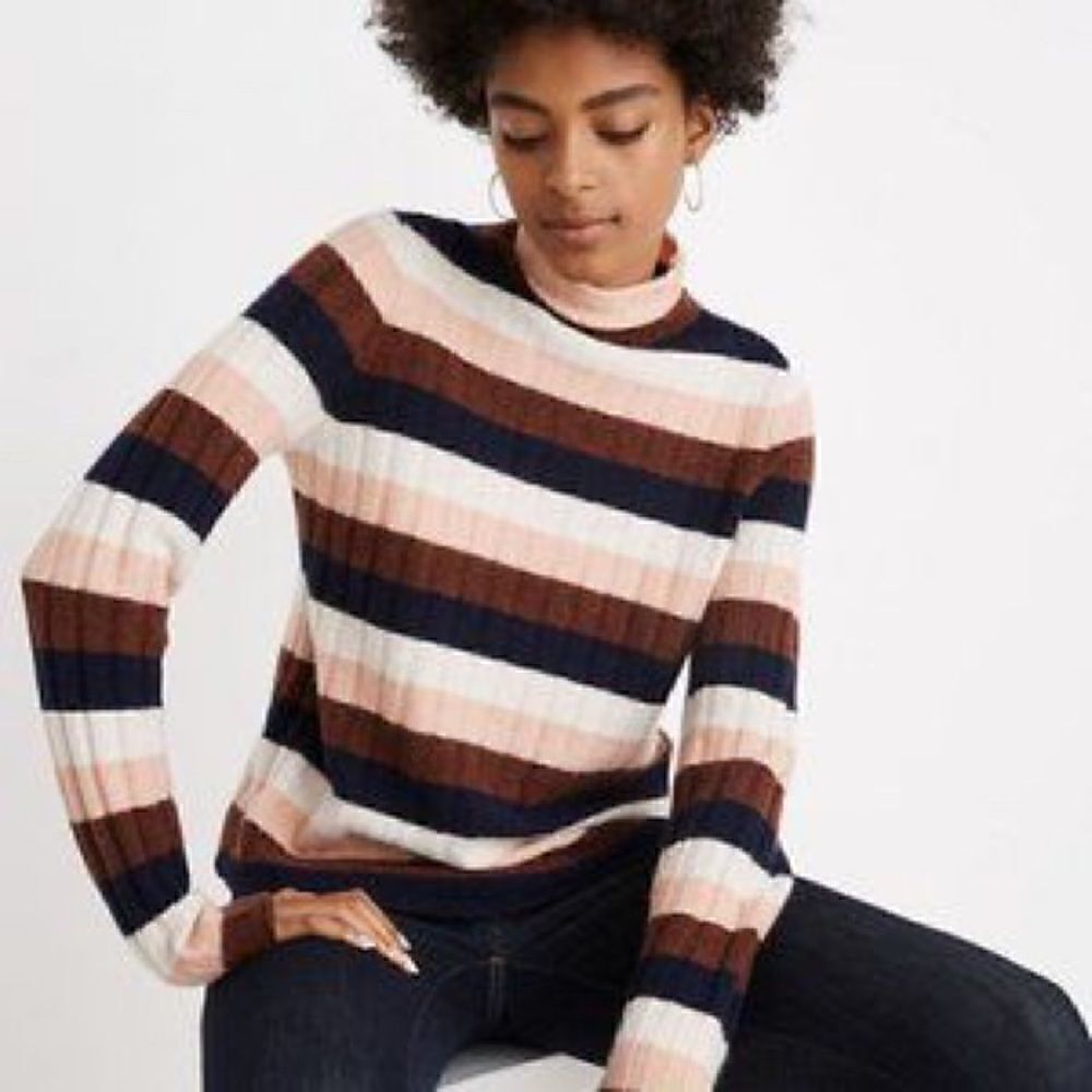 Madewell Striped Evercrest Turtleneck Sweater in Coziest Yarn
